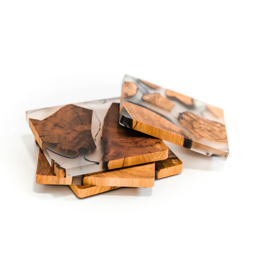 Handcrafted Cedar & Resin Coaster Set-(4 Coasters in a Set)