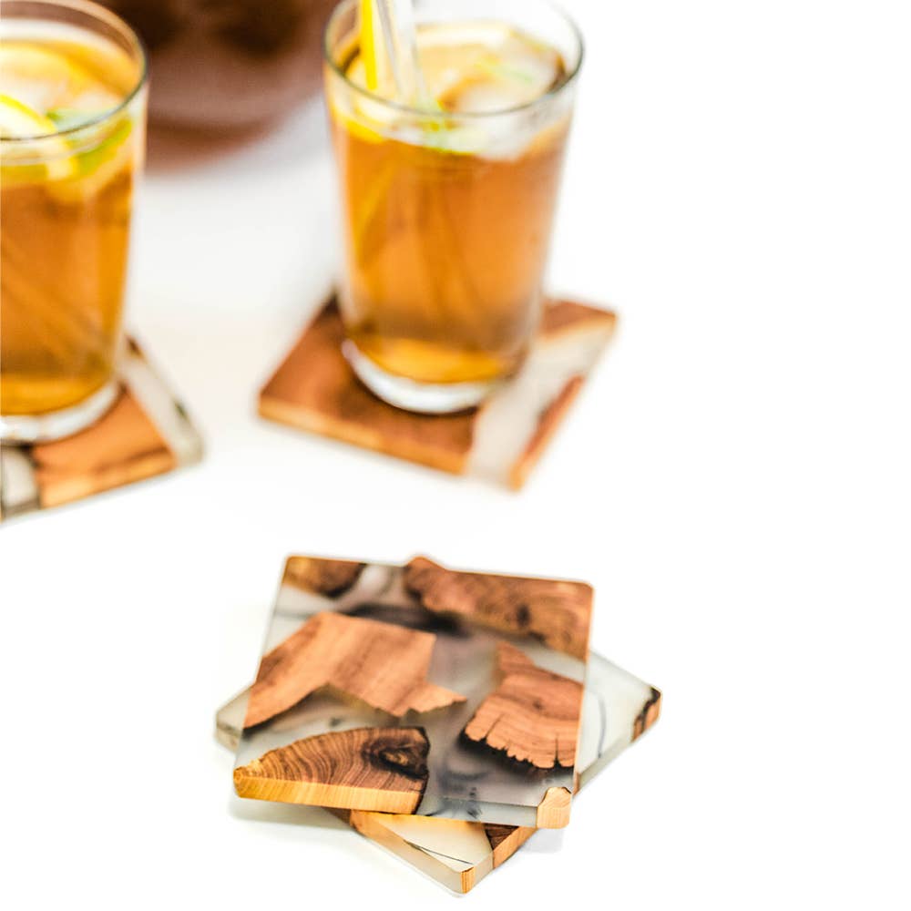 Handcrafted Cedar & Resin Coaster Set-(4 Coasters in a Set)